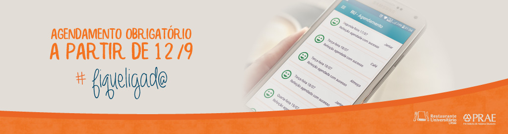 Agendamento obrigatório no RU a partir de 12 de setembro. Foto de celular com tela do aplicativo do RU
