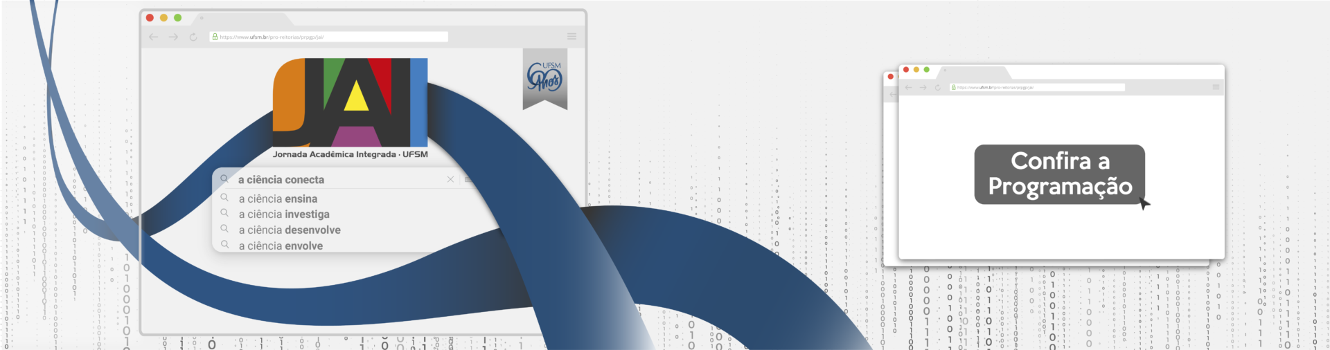 Banner horizontal branco com çaos azuis e texto: JAI 2020 confira a programação