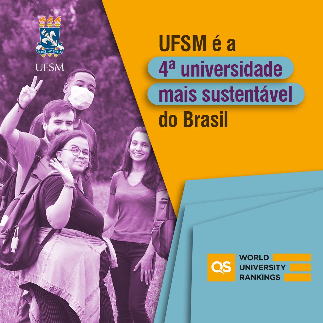 Pessoas sorrindo abanando. Escrito: UFSM é a quarta universidade mais sustentável do Brasil 
