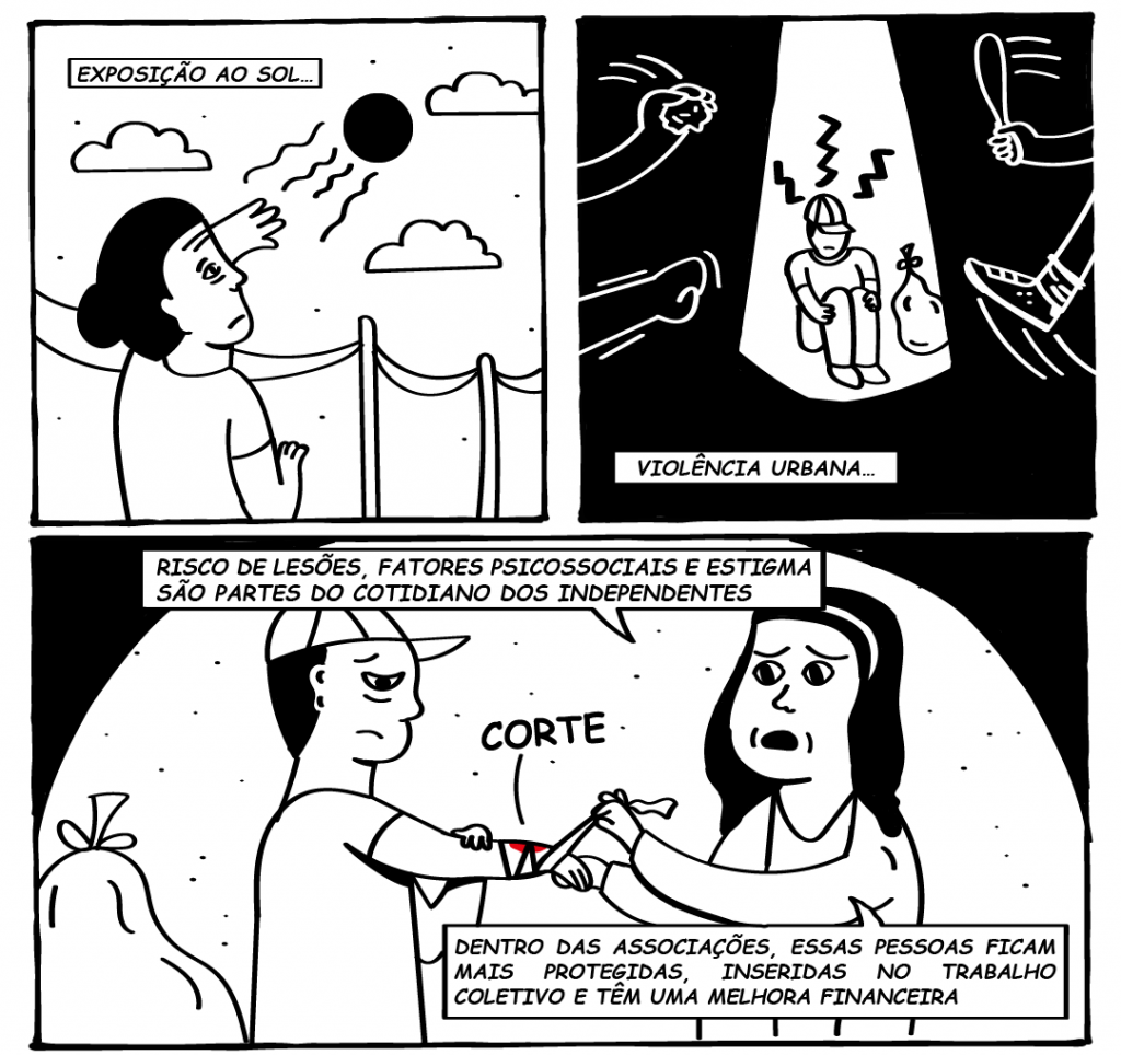 Do 19º ao 22º quadrinho, a HQ foca na personagem Margarete. Ela conta que na Asmar, a esteira carrega, junto com papel, vidro e plástico, seringas, papel higiênico, animais mortos, restos de comida, fraldas usadas. Tudo misturado. É comum se cortar com cacos de vidro mal embalados. “Nós não somos de ferro”, afirma Margarete.