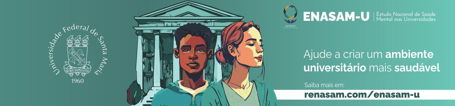 Arte colorida com ilustração de duas pessoas e o nome da pesquisa