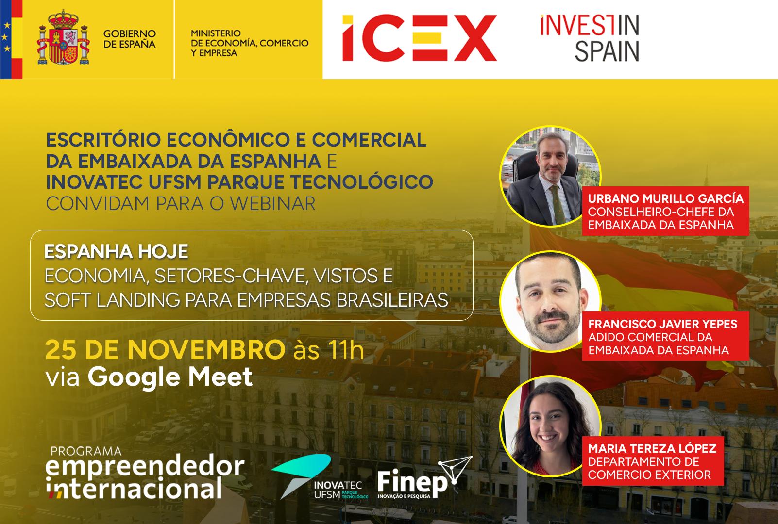 Imagem colorida horizontal do evento. O cartaz traz fotos recortadas em formato circular dos três convidados, dois homens e uma mulher e informações sobre o webinar que será realizado no dia 25. As informações restantes estão no texto