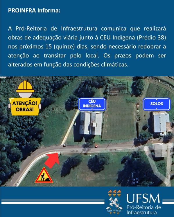 Imagem colorida vertical com indicação do prédio 38 logo após o término da rua em que fica o terminal de ônibus 