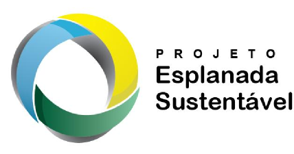 Logo em verde, amarelo e azul. Frase: "Projeto esplanada sustentável".