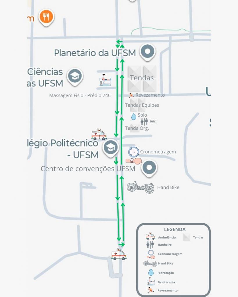 mapa da corrida com o local demarcado da pista de corrida