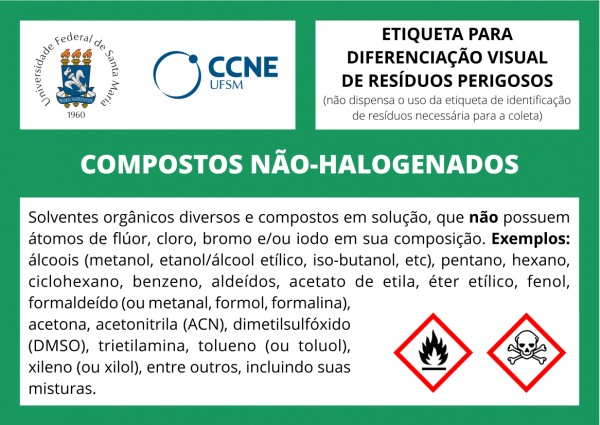 Etiqueta padrão para identificação de resíduos perigosos de COMPOSTOS NÃO-HALOGENADOS.