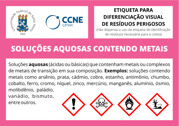 Etiqueta padrão para identificação de resíduos perigosos de SOLUÇÕES AQUOSAS CONTENDO METAIS.