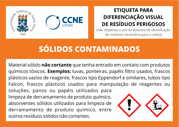 Etiqueta padrão para identificação de resíduos perigosos de SÓLIDOS CONTAMINADOS.