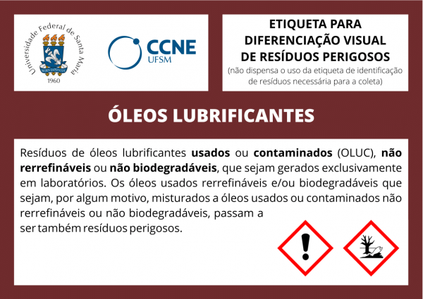 Etiqueta padrão para identificação de resíduos perigosos de ÓLEOS LUBRIFICANTES.