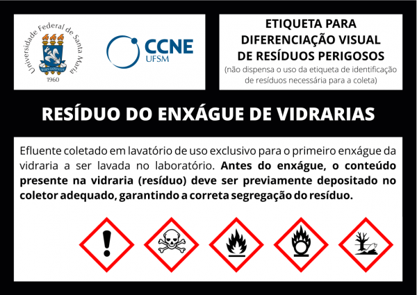 Etiqueta padrão para identificação de resíduos perigosos oriundos do enxágue de vidrarias.