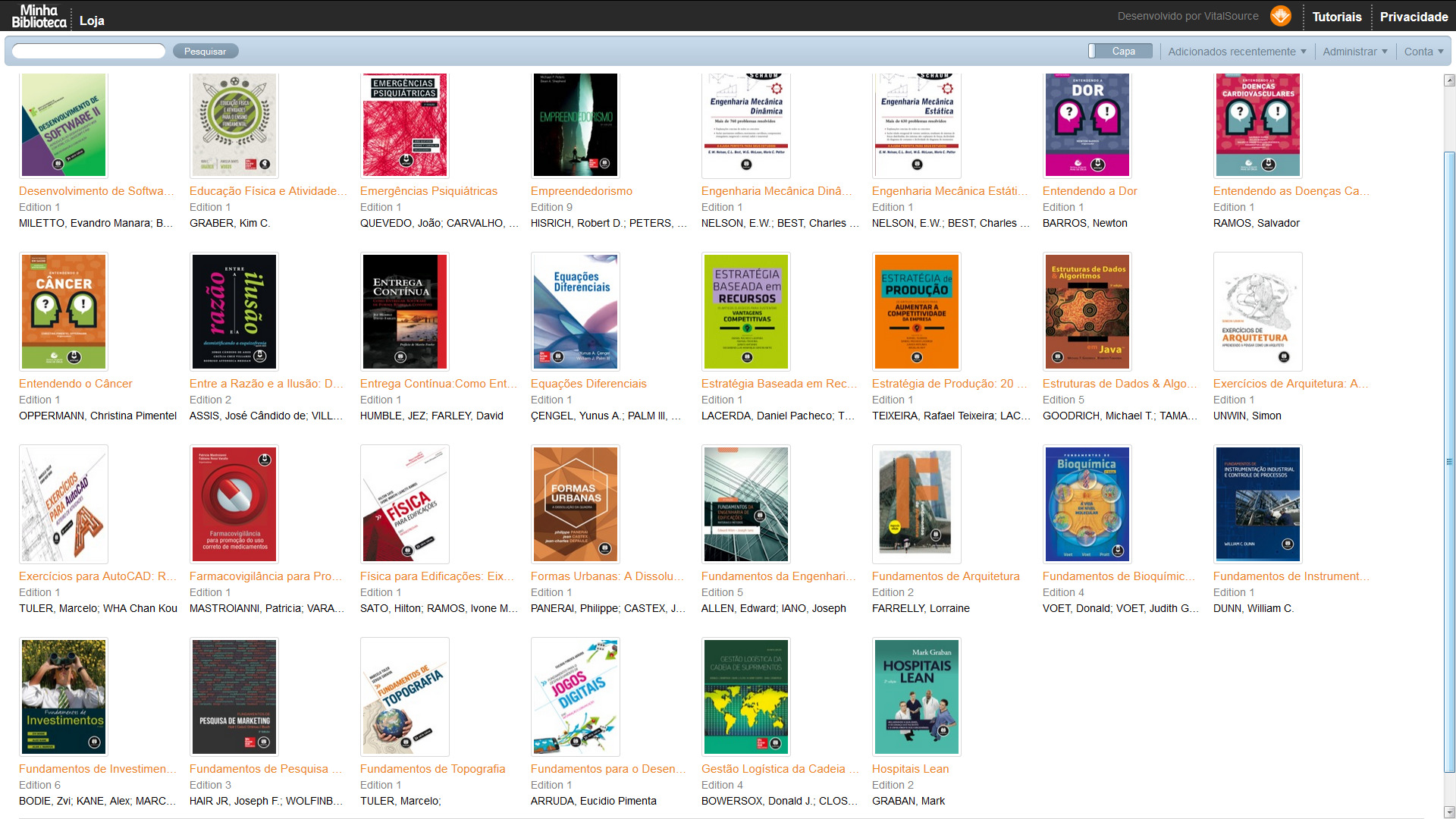 Tela com capas de diversos livros