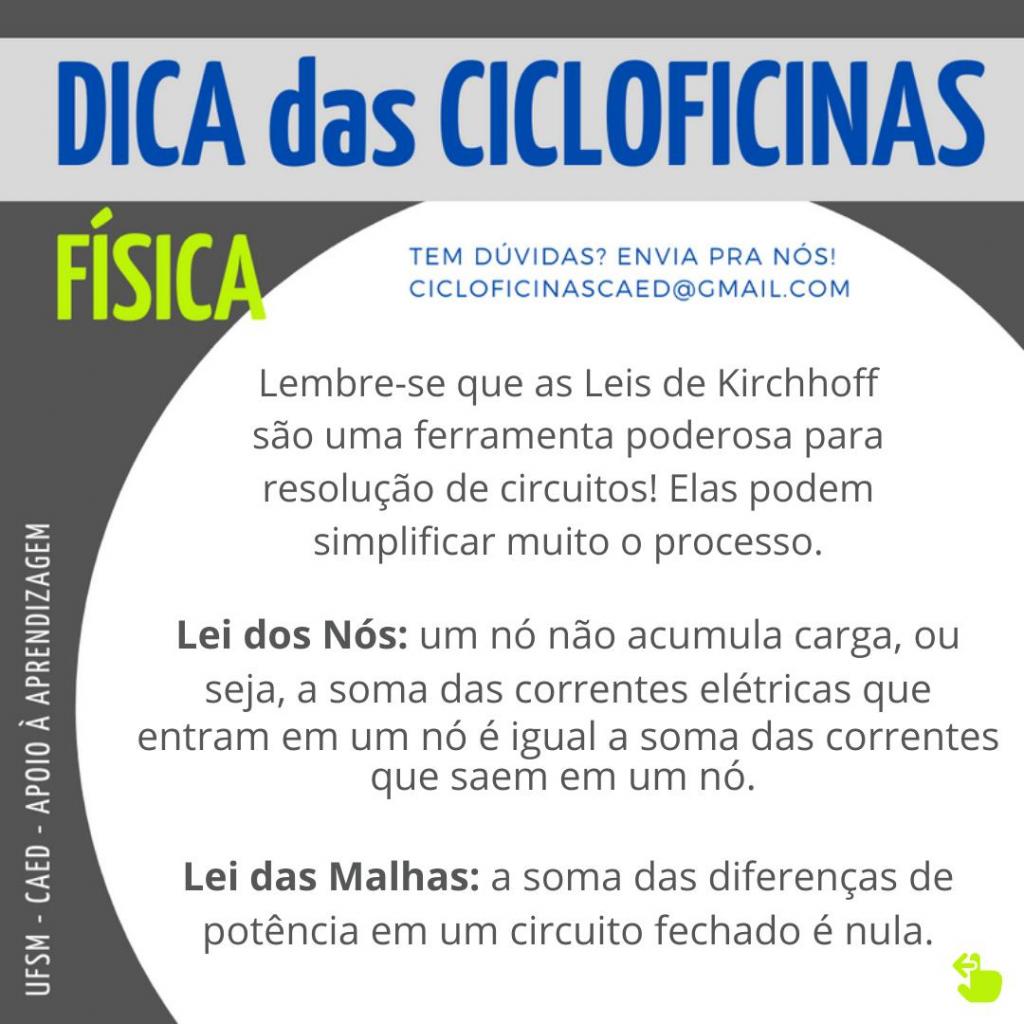 Cicloficinas – Dicas de Física: Resolvendo circuitos elétricos com as leis  de Kirchhoff – CAED