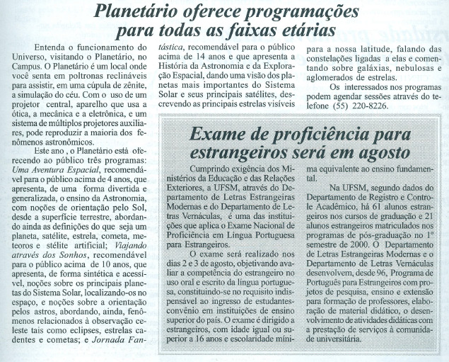 Reprodução de notícia com título Planetário oferece programações para todas as idades