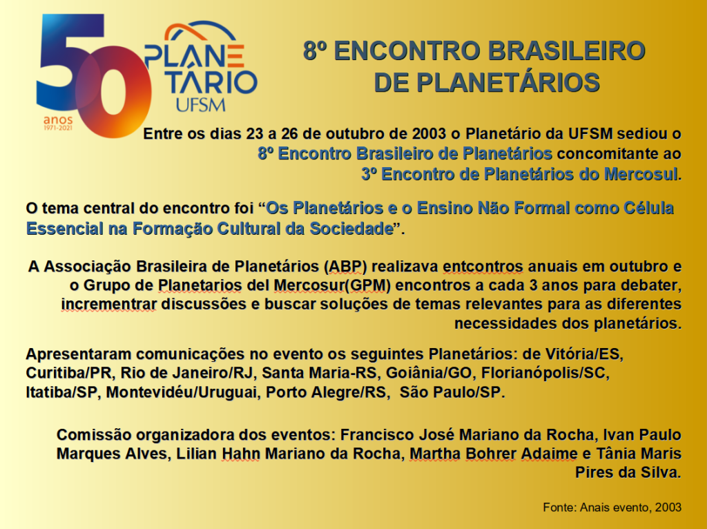Card com texto sobre 8ª Encontro Brasileiro de Planetários
