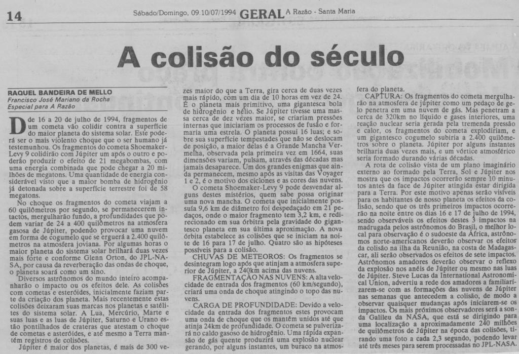 Notícia A Razão p. 14 de 10 de julho de 1994