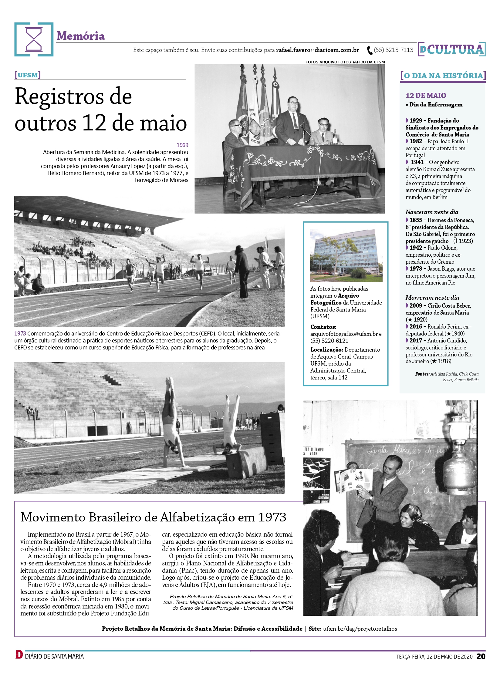 Seção Memória Jornal Diário de Santa Maria 12 maio 2020