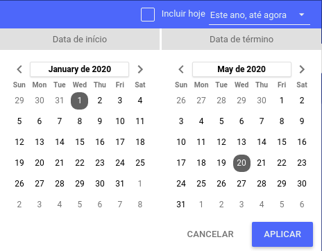 Calendário para seleção do período