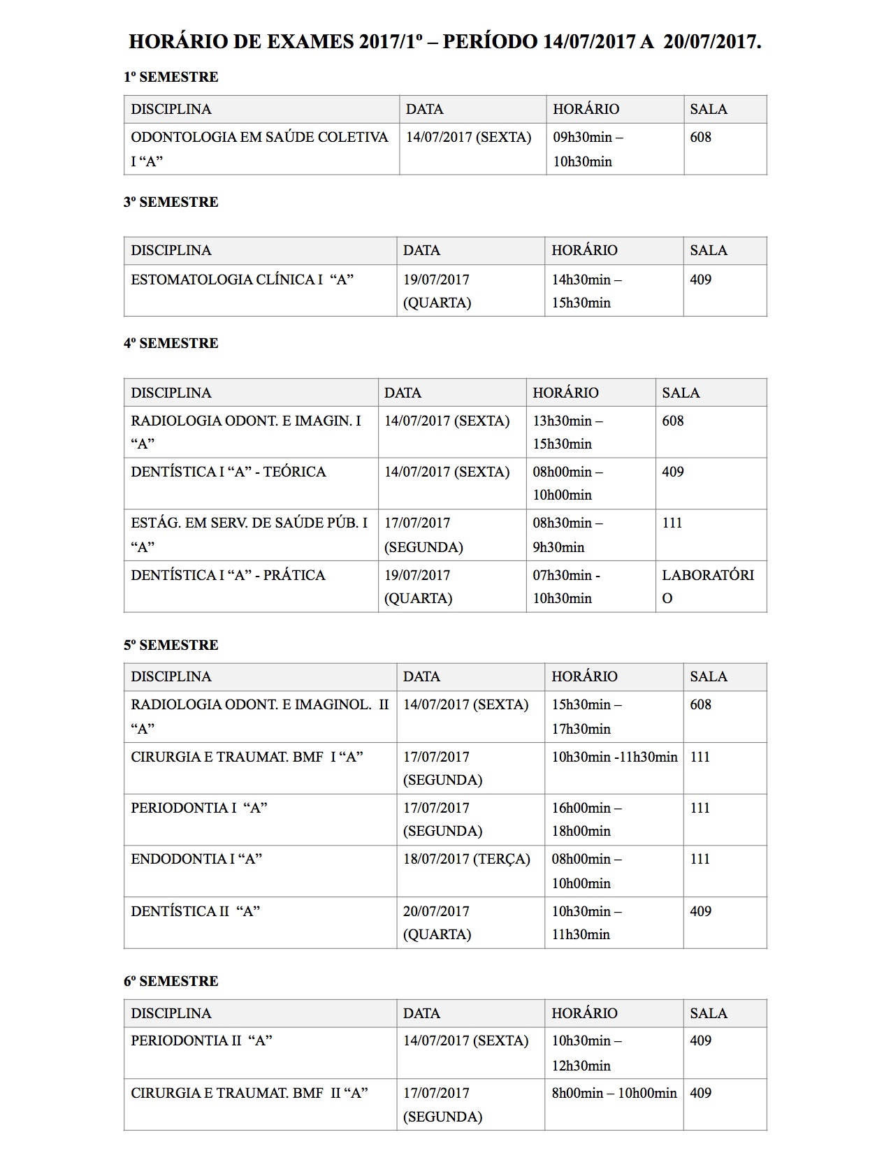 HORARIO DE EXAMES OFICIAL 2017 1semestre
