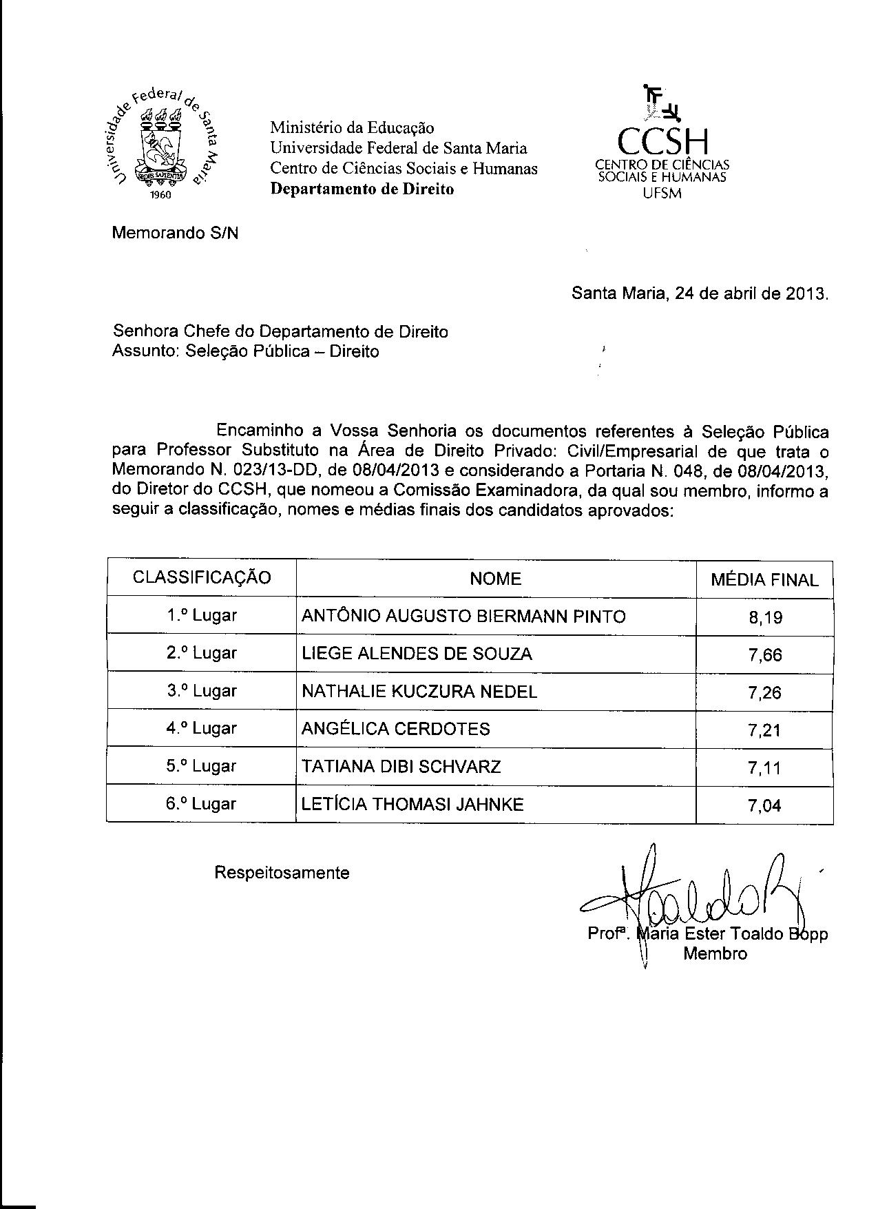 RESULTADO PROCESSO SELETIVO DIREITO PRIVADO