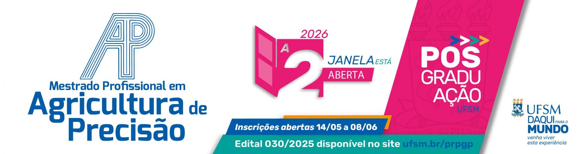 Segunda Janela - Mestrado Agricultura de Precisão_PG1 - Banner 1500x400 Inscrições