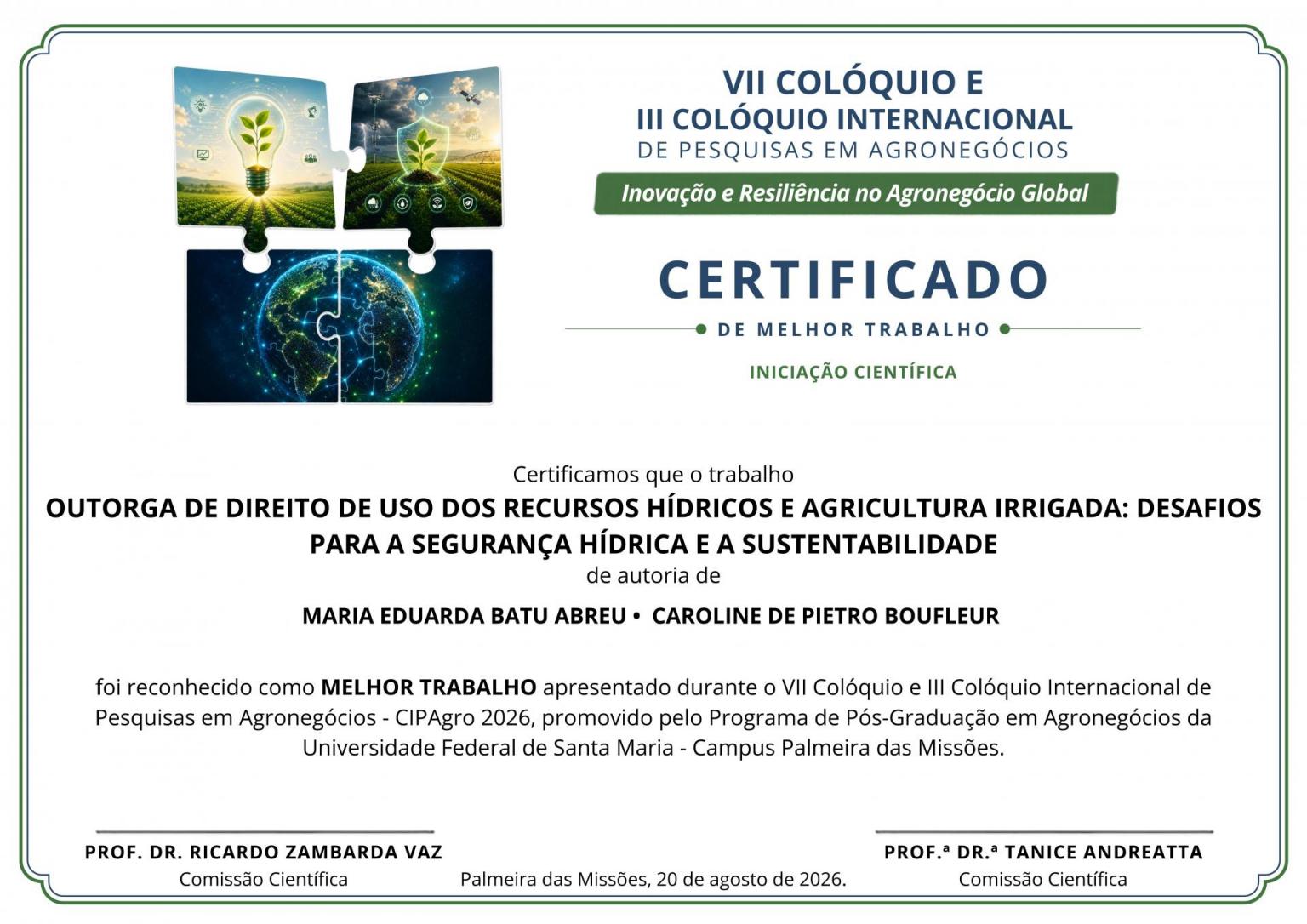 CERTIFICADO MELHOR TRABALHO - 5