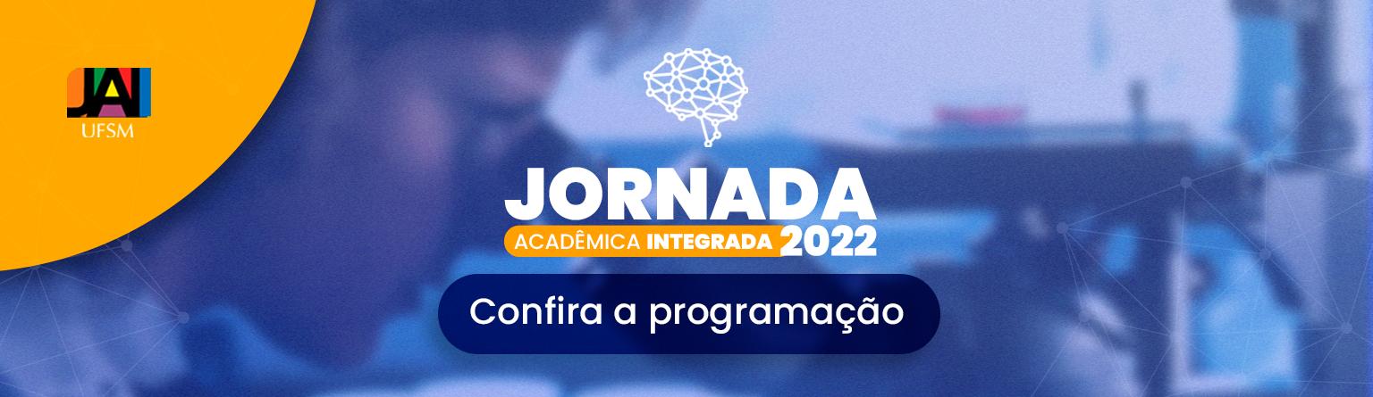 Banner azul com balão se pensamento branco e texto: Jornada Acadêmica Integrada 2022. Confira a programação