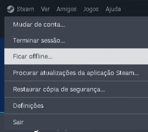 Imagem da opção de ficar offline da aplicação da Steam no Windows.