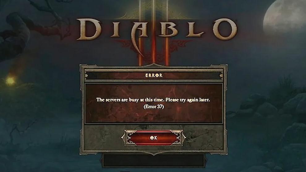 Imagem do erro 37 do jogo Diabl o3 que virou meme na comunidade e que impedia jogadores de jogarem o jogo no modo jogador único que em teoria não precisaria de conexão.