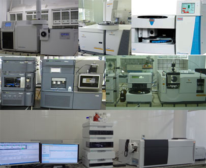 Foto de equipamentos que ocupam o Laboratório de Análise de Resíduos de Pesticidas