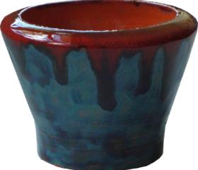 Foto de uma cerâmica de tons azuis e vermelhos