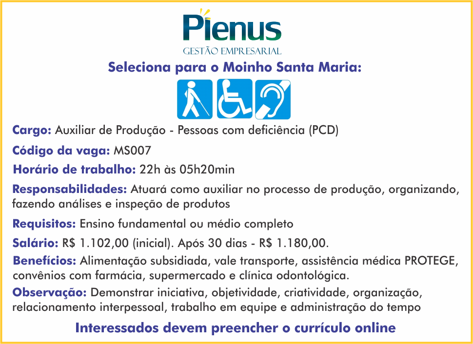 ANÚNCIO AUX. PRODUÇÃO PCD