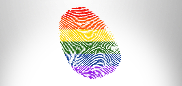 Audiodescrição: Na imagem, uma impressão digital nas cores da bandeira LGBT. fim da audiodescrição