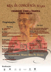 Cartaz das atividades do Mês da Consciência Negra, cujas atividades estão listadas em https://www.facebook.com/NEAB.SantaMaria/