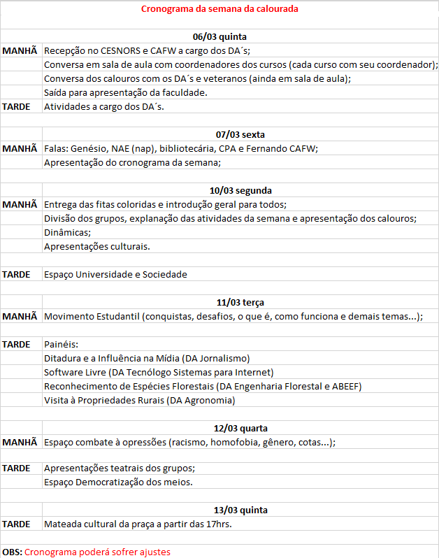 calourada atualizada