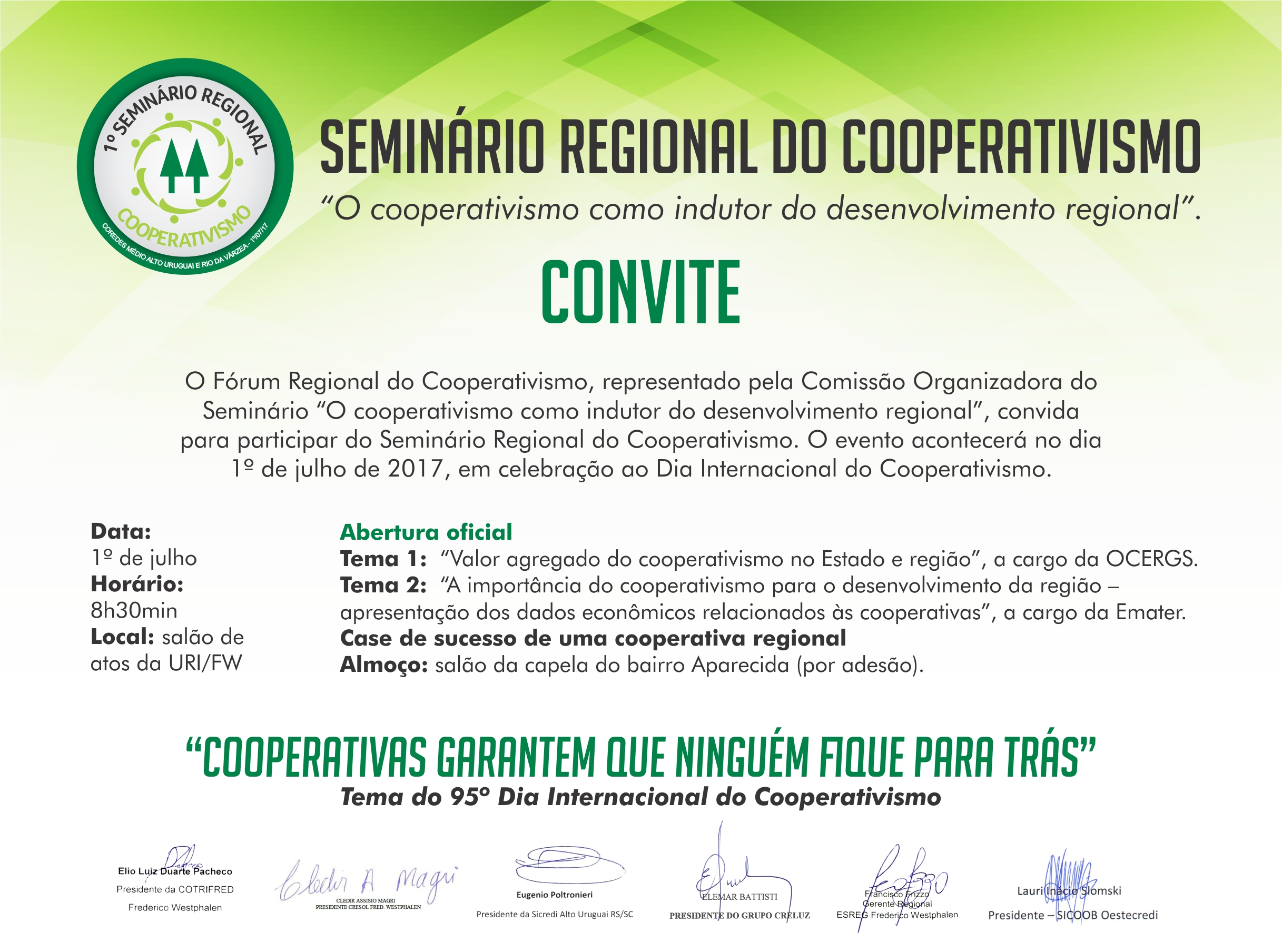 Convite Seminário Regional Cooperativismo